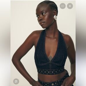 NWT Reformation Saylor Denim Halter Top